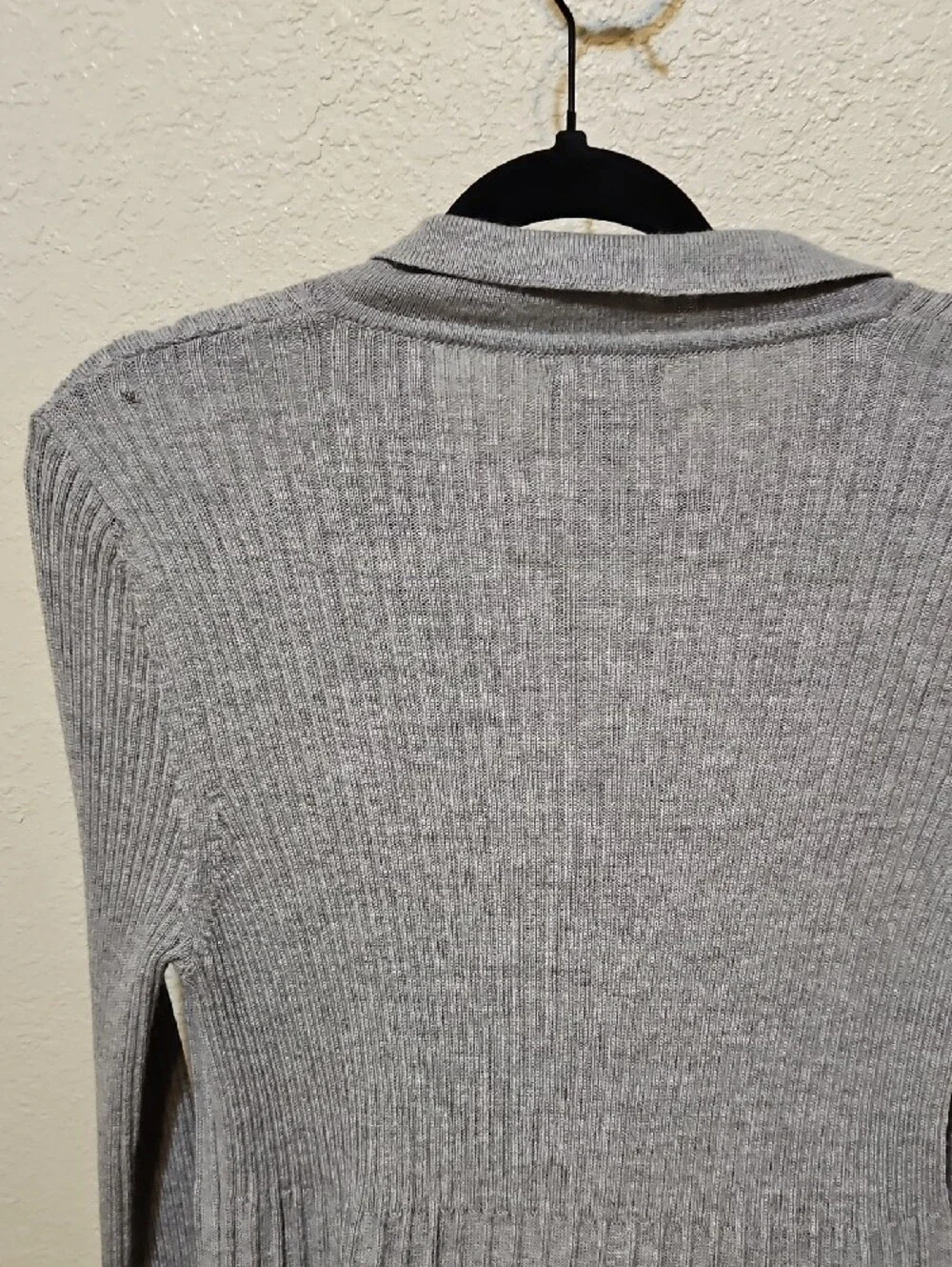 Light Gray Super Soft Extra Fine 100% Merino Wool Ribbed Button-Front Dress